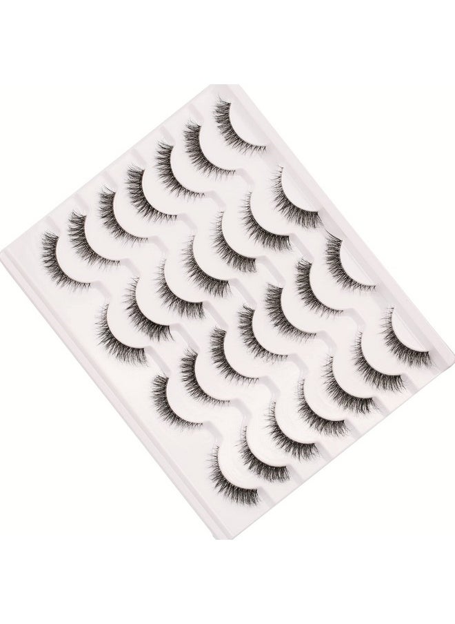 Gmagictobo False Eyelashes Natural Short Clear Band Cat Eye Lashes Light 3D Faux Mink Eyelashes Wispy Fake Eye Lashes Pack 14 Pairs