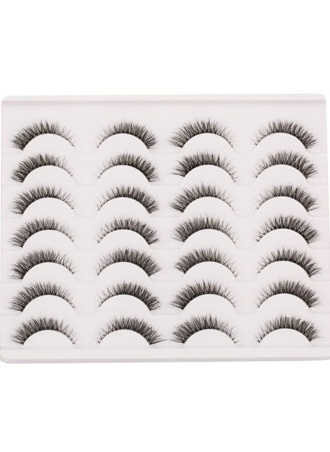 Gmagictobo False Eyelashes Natural Short Clear Band Cat Eye Lashes Light 3D Faux Mink Eyelashes Wispy Fake Eye Lashes Pack 14 Pairs