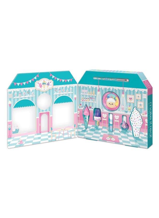 Make It Real: Candy Shop Cosmetic Set - 9 pcs, Vanilla & Strawberry Scented Cosmetics, Ice-Cream Shaped Glosses, Beauty Kit, Tweens, Girls & Kids Ages 8+