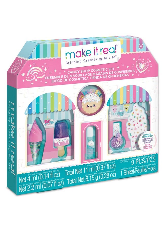 Make It Real: Candy Shop Cosmetic Set - 9 pcs, Vanilla & Strawberry Scented Cosmetics, Ice-Cream Shaped Glosses, Beauty Kit, Tweens, Girls & Kids Ages 8+