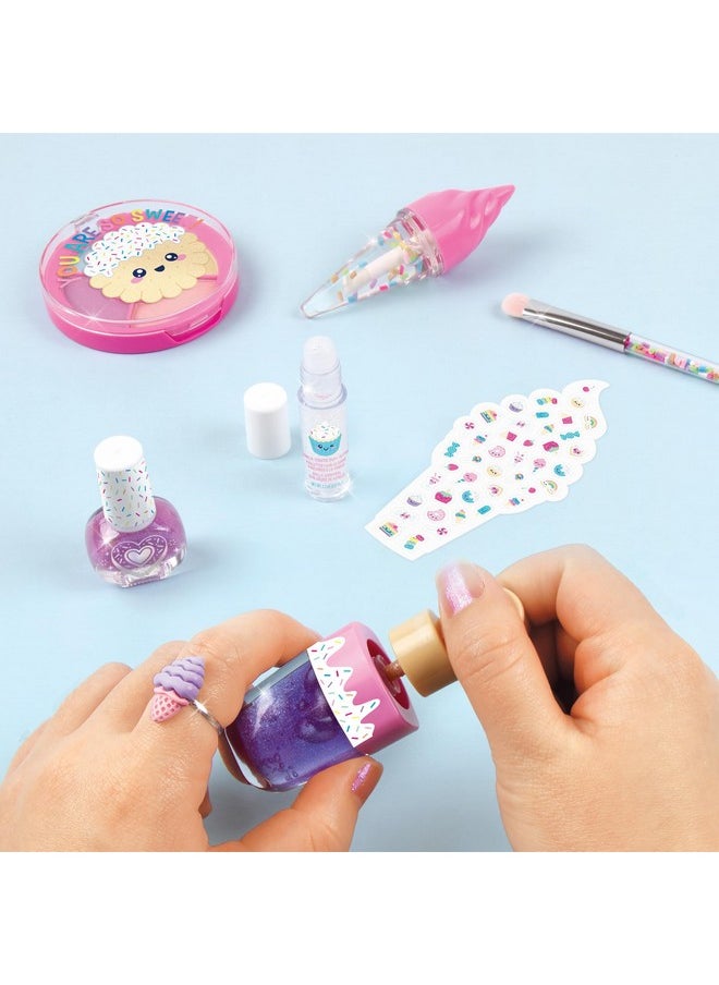 Make It Real: Candy Shop Cosmetic Set - 9 pcs, Vanilla & Strawberry Scented Cosmetics, Ice-Cream Shaped Glosses, Beauty Kit, Tweens, Girls & Kids Ages 8+