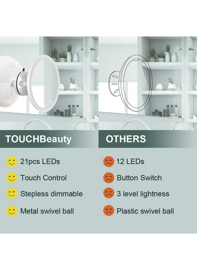 TOUCHBeauty 7X Magnifying Shower Mirror Lighted Makeup Mirror with 21 LED, Metal Magnetic Ball Locking Suction, 360 Rotation, Portable Mirror Good for Tabletop Bathroom Traveling