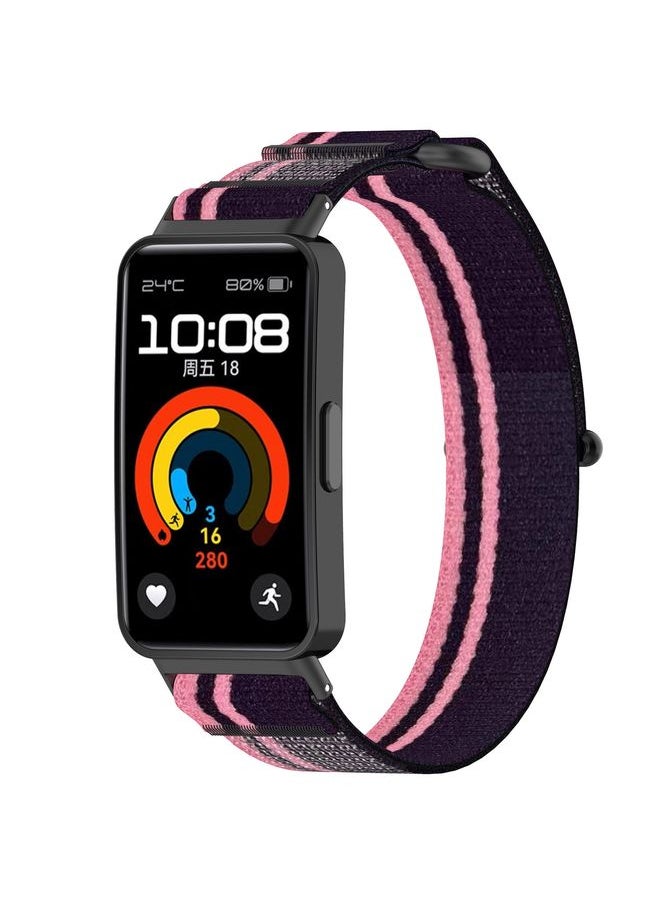 For Huawei Band 9 NFC Loop Nylon Hook and Loop Fastener Watch Band(Pink Purple)