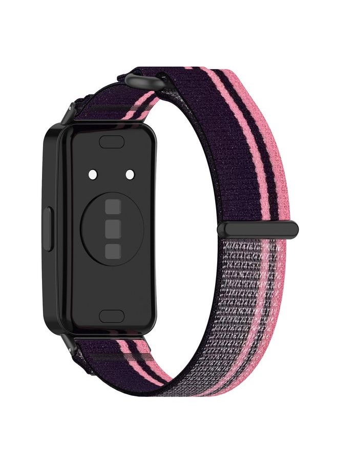 For Huawei Band 9 NFC Loop Nylon Hook and Loop Fastener Watch Band(Pink Purple)