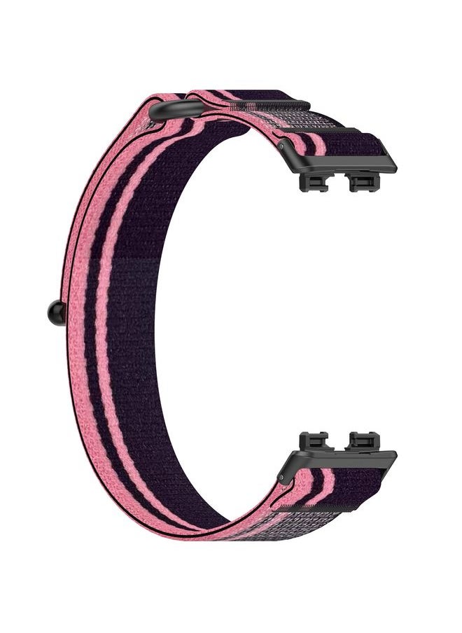 For Huawei Band 9 NFC Loop Nylon Hook and Loop Fastener Watch Band(Pink Purple)