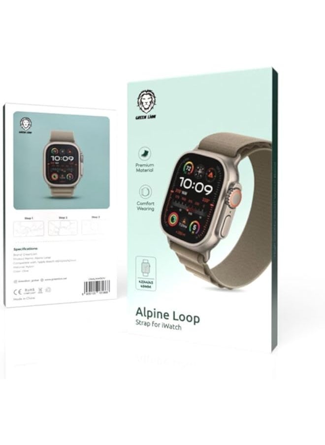 Green Lion Alpine Loop Nylon Strap 42/44/45/49MM, Compatible With Apple Watch, Comfort Wearing, Hook Closer Type, Easy Installation, Breathable Design - Olive