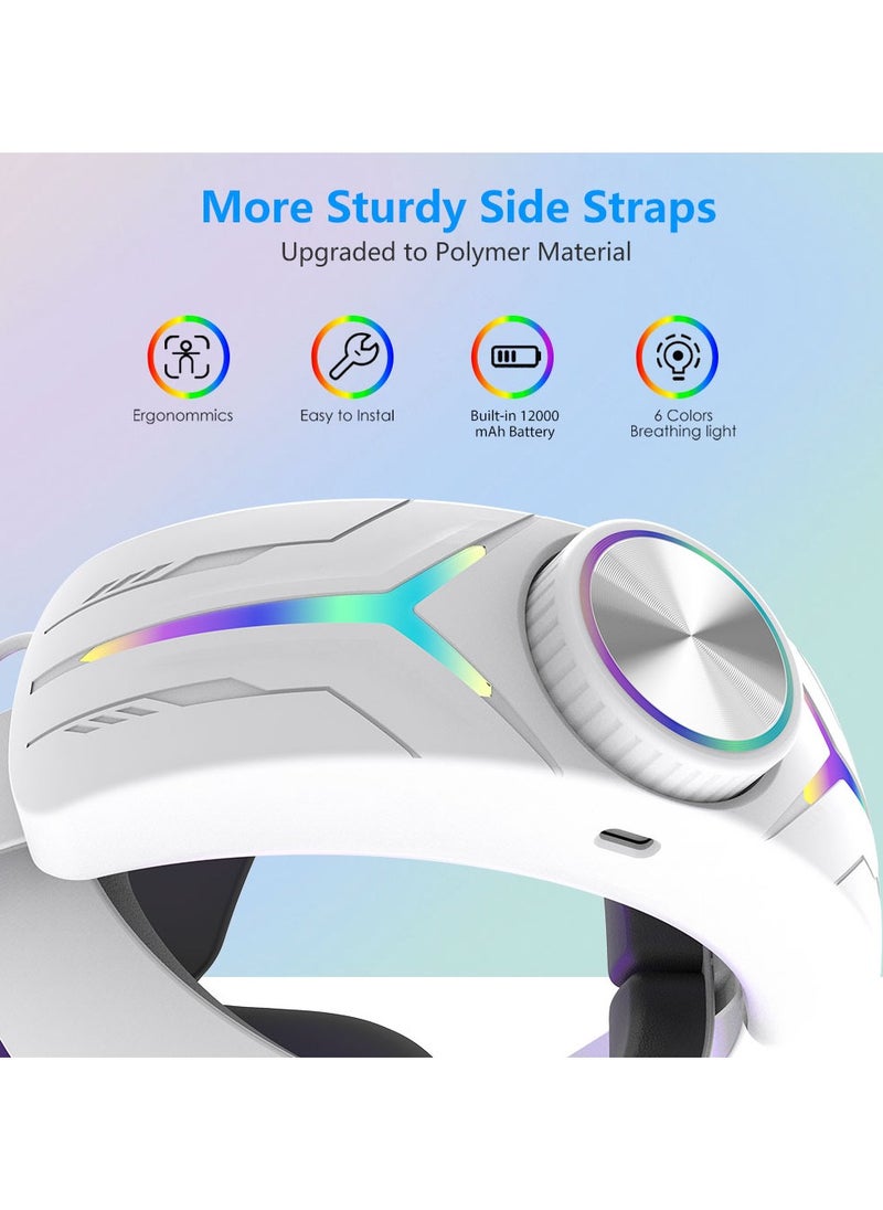 Newest Meta Quest 3s Charging Headstrap with 12000mAh Battery, Quest 3 Gaming Headband, 6-Color Breathing Lights, Polymer Material, Size Fits Adults & Kids - Enhanced Gameplay Experience