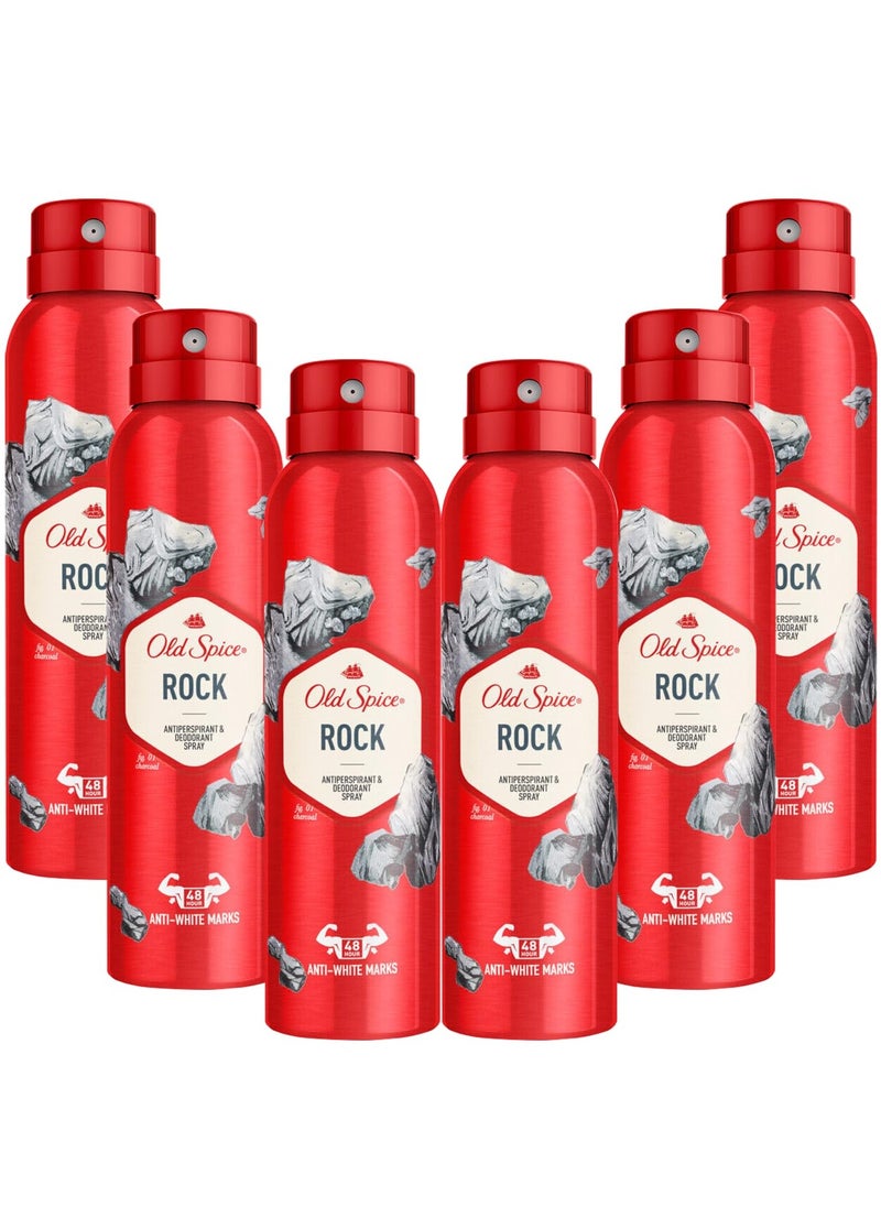 Rock Antiperspirant & Deodorant Spray 150ml (Pack of 6)