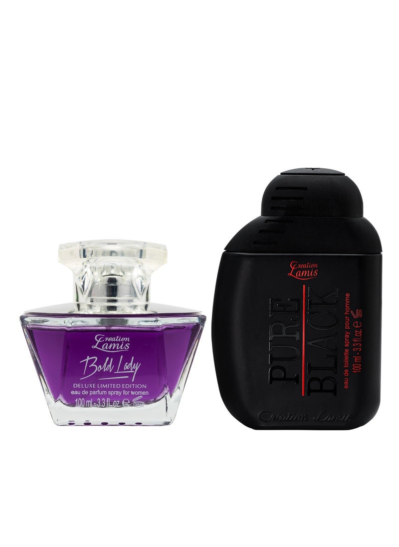 Pure Black Eau de Toilette For Men 100ml and Creation Lamis Deluxe Bold Lady Eau de Parfum For Women 100ml (Combo Pack)