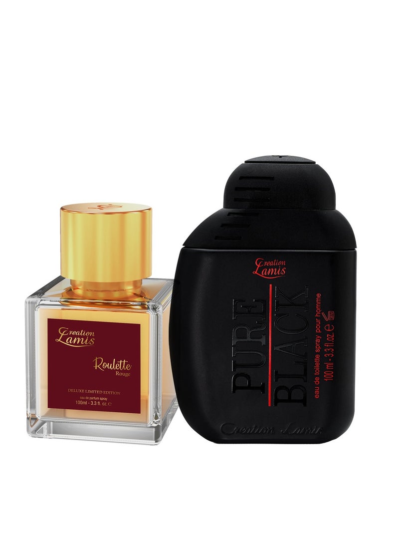 Pure Black Eau de Toilette For Men 100ml and Creation Lamis Deluxe Roulette Rouge Eau de Parfum Unisex 100ml (Combo Pack)