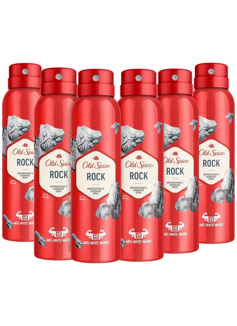 Rock Antiperspirant And Deodorant Spray 150ml (Pack of 6)