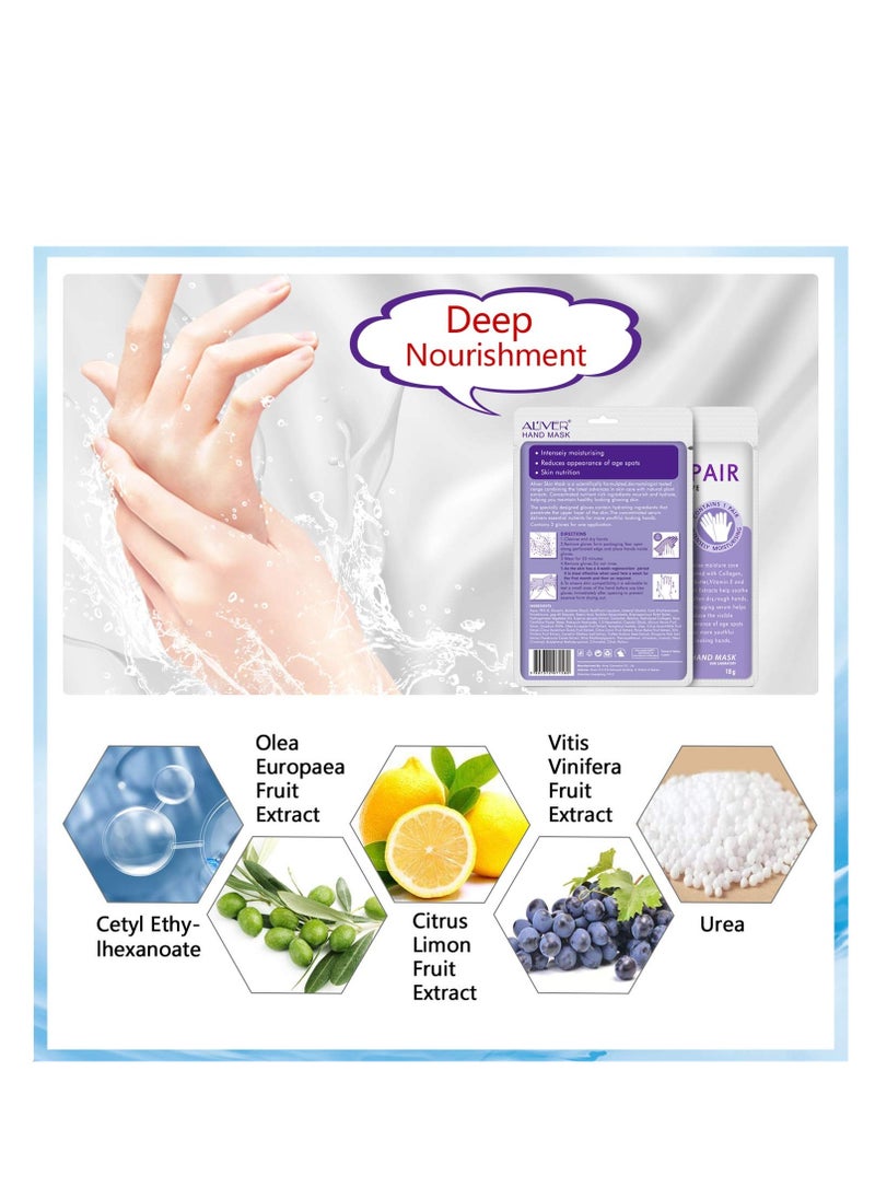 Hand Mask Moisturising 3 Packs, Exfoliating Hand Mask and Natural Therapy Collagen Deep Infused Moisturizing Gloves Repairing Damaged, Dry and Cracked Skin for Women or Men（Lavender)