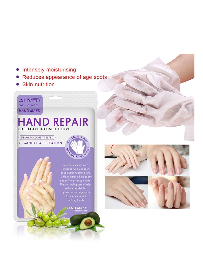 Hand Mask Moisturising 3 Packs, Exfoliating Hand Mask and Natural Therapy Collagen Deep Infused Moisturizing Gloves Repairing Damaged, Dry and Cracked Skin for Women or Men（Lavender)