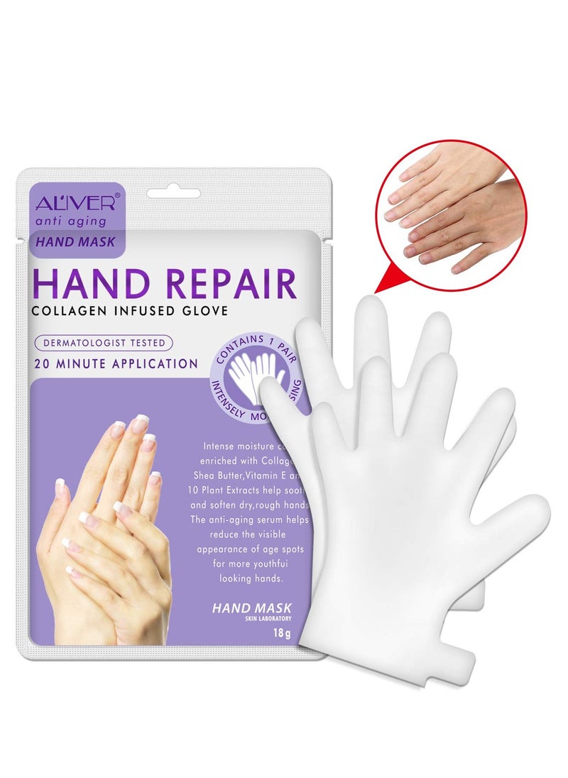 Hand Mask Moisturising 3 Packs, Exfoliating Hand Mask and Natural Therapy Collagen Deep Infused Moisturizing Gloves Repairing Damaged, Dry and Cracked Skin for Women or Men（Lavender)