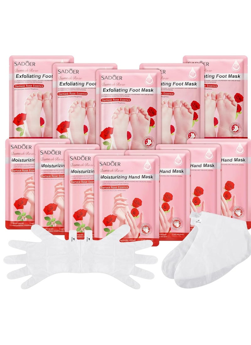 24 Pcs Moisturizing Hand and Foot Masks Hydrating Gloves Socks Masks for Dry Foot Hand Skin Gift for Women Men Soft Smooth Thanksgiving Christmas Gift(Rose Red,Rose)