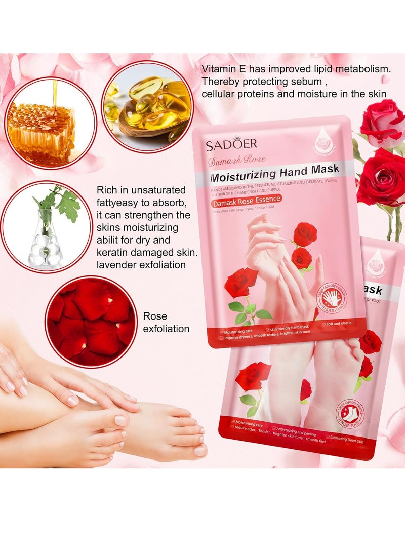 24 Pcs Moisturizing Hand and Foot Masks Hydrating Gloves Socks Masks for Dry Foot Hand Skin Gift for Women Men Soft Smooth Thanksgiving Christmas Gift(Rose Red,Rose)