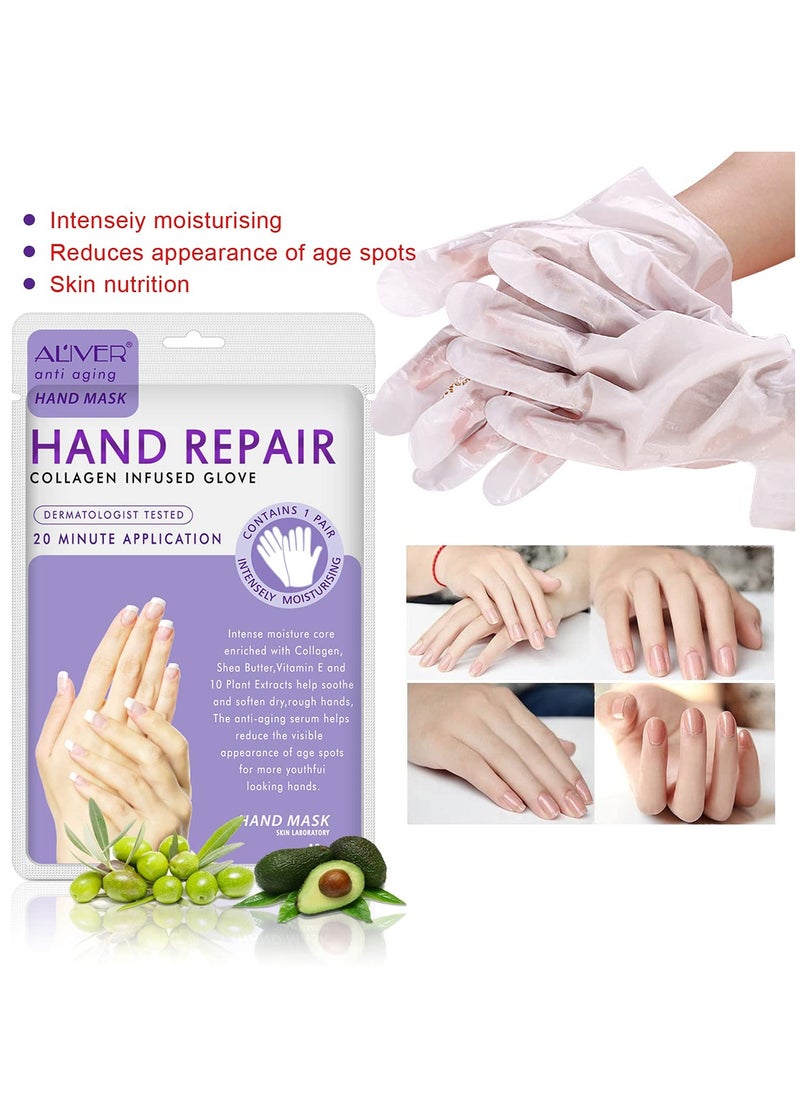 AIQIUSHA 4 Pack Hands Moisturizing Gloves, Hand Spa Mask Infused Collagen, Serum + Vitamins + Natural Plant Extracts for Dry, Cracked Hands, Moisturizer Hands Mask, Repair Rough Skin for Women&Men