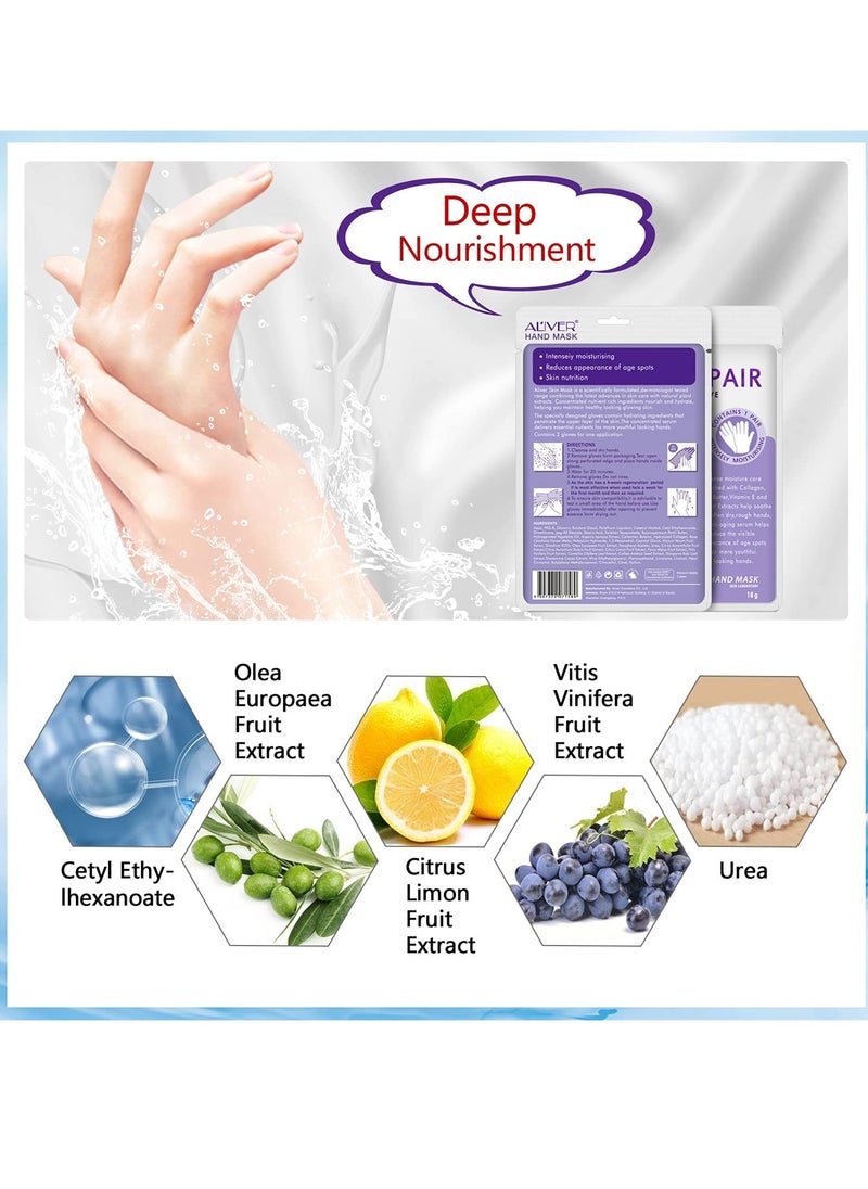 AIQIUSHA 4 Pack Hands Moisturizing Gloves, Hand Spa Mask Infused Collagen, Serum + Vitamins + Natural Plant Extracts for Dry, Cracked Hands, Moisturizer Hands Mask, Repair Rough Skin for Women&Men