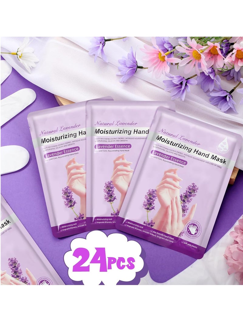 24 Pack Hydrating Hand Mask Lavender Moisturizing Hand Gloves for Dry Cracked Skin Moisturizer for Soft and Smooth Touch Hands Deep Exfoliation Gloves Men Women