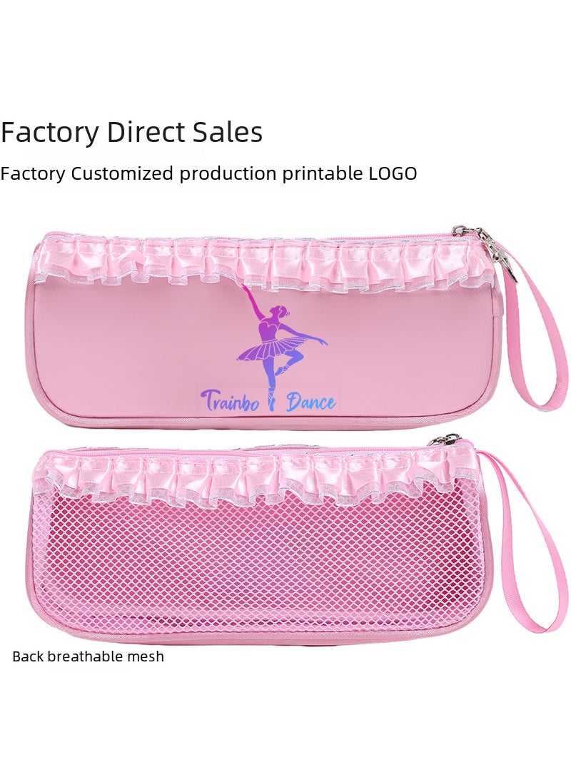 Dance shoes storage bag zipper net bag shoe bag practice shoes bag LOGO bag childrens small bag shoe bag Pink Zip Pouch