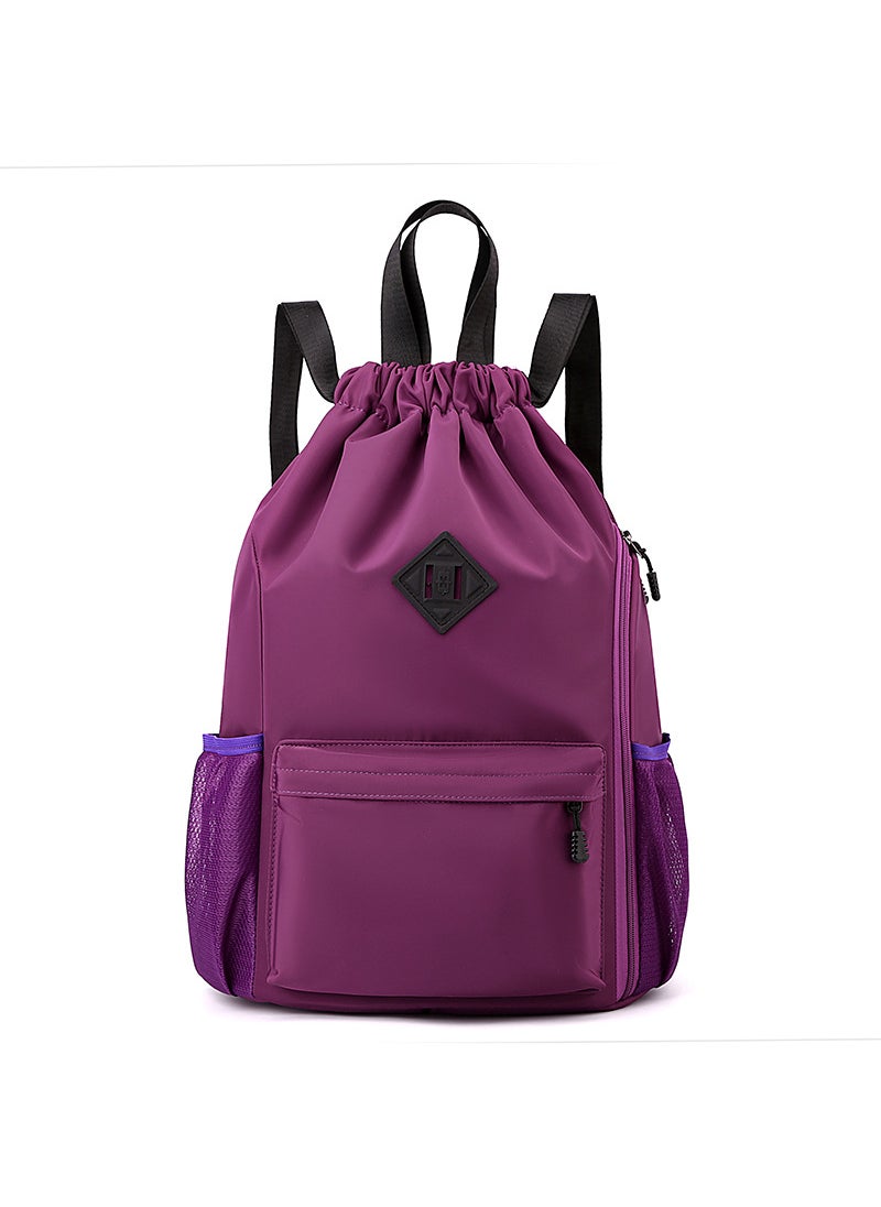 Autumn Drawstring Gym Backpack Large Capacity Travel Bag Purple