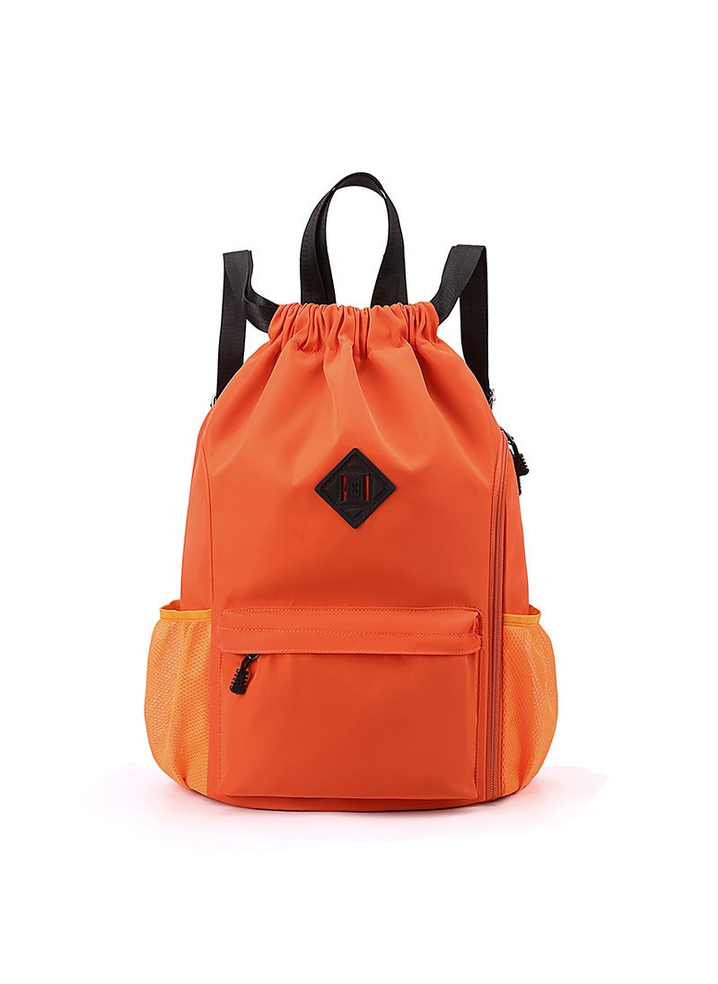 Autumn Drawstring Gym Backpack Large Capacity Travel Bag Orange