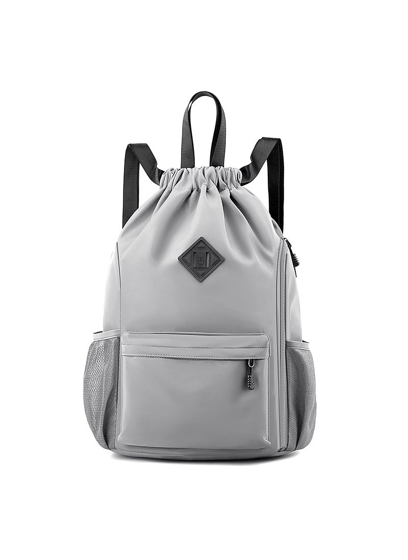 Autumn Drawstring Gym Backpack Large Capacity Travel Bag Gray