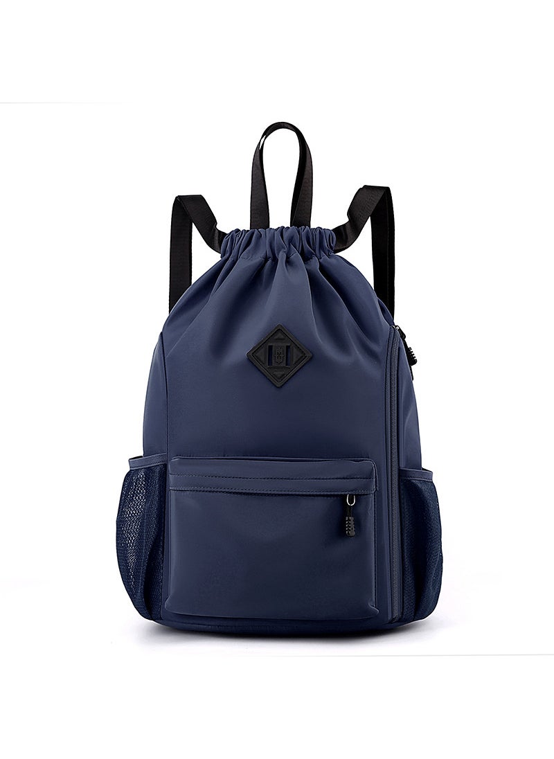 Autumn Drawstring Gym Backpack Large Capacity Travel Bag Dark blue