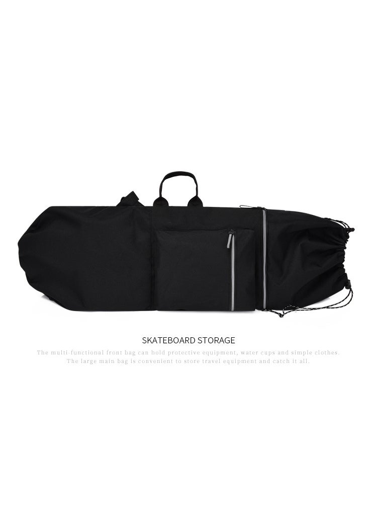 New skateboard bag double rocker lightweight waterproof yoga bag fitness surfboard bag large capacity double shoulder flippers bag Large Black