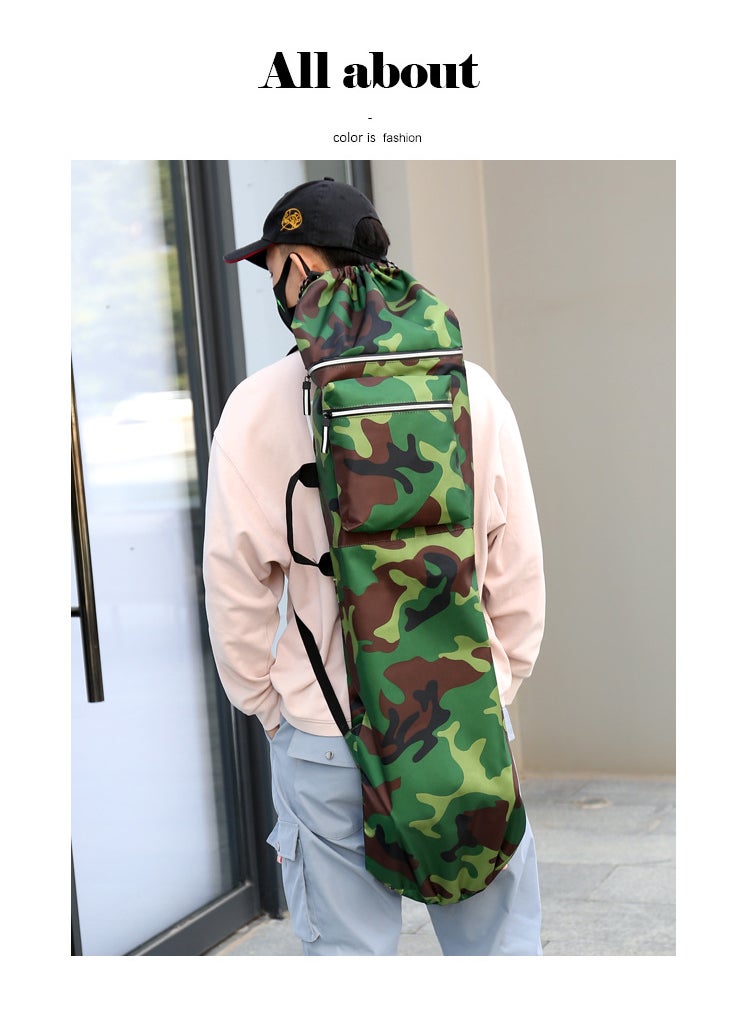 New skateboard bag double rocker lightweight waterproof yoga bag fitness surfboard bag large capacity double shoulder flippers bag Large green camouflage