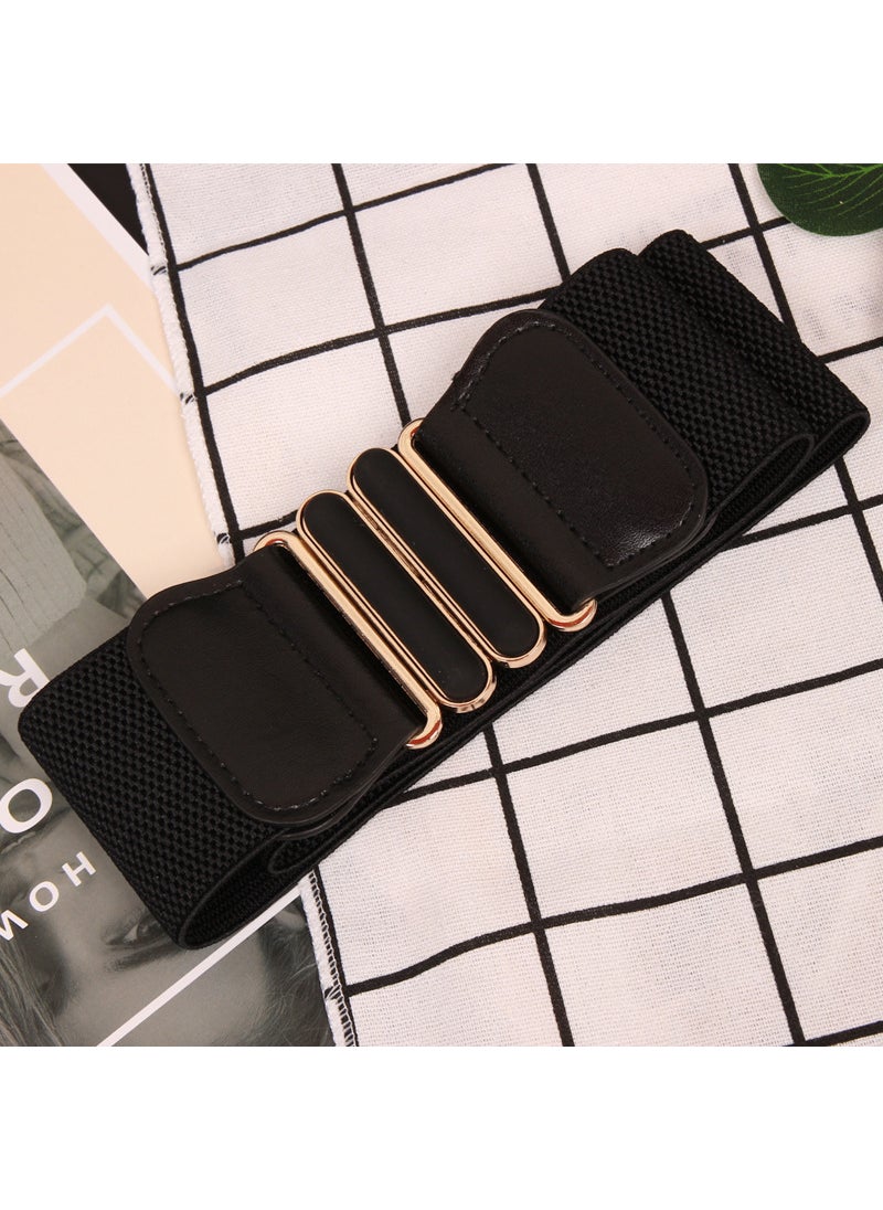 Womens Versatile Elastic Decorative Wide Waist Seal with Down Jacket Dress Belt Simple Elastic Wide Waist Seal Womens Wholesale Pure black