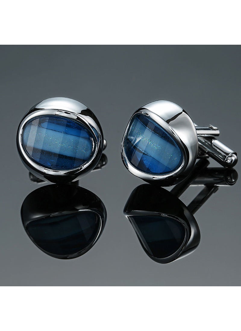 Elegant Crystal Zircon Cufflinks for Men Black Silver