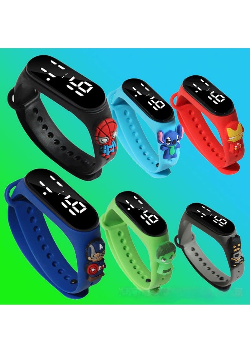 6PCS Kids' Water Resistant Silicone Digital Watch