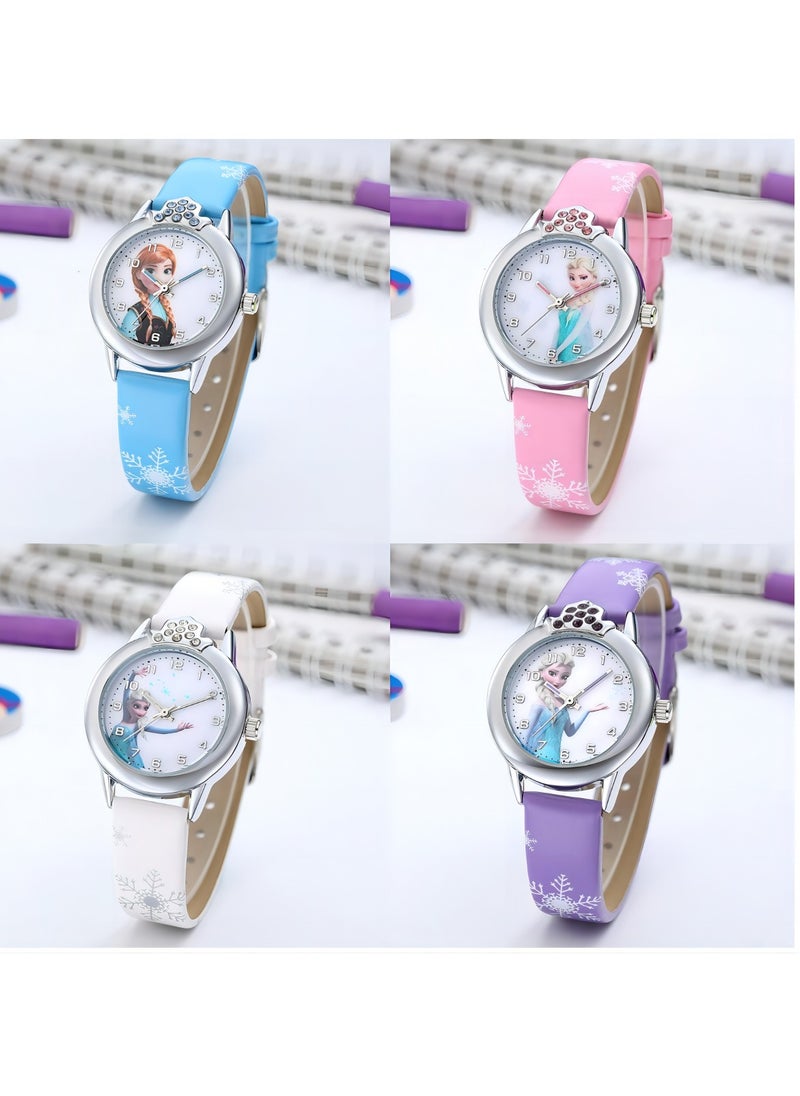 4-piece children's watch set Women's ice and snow cartoon romantic electronic watch
