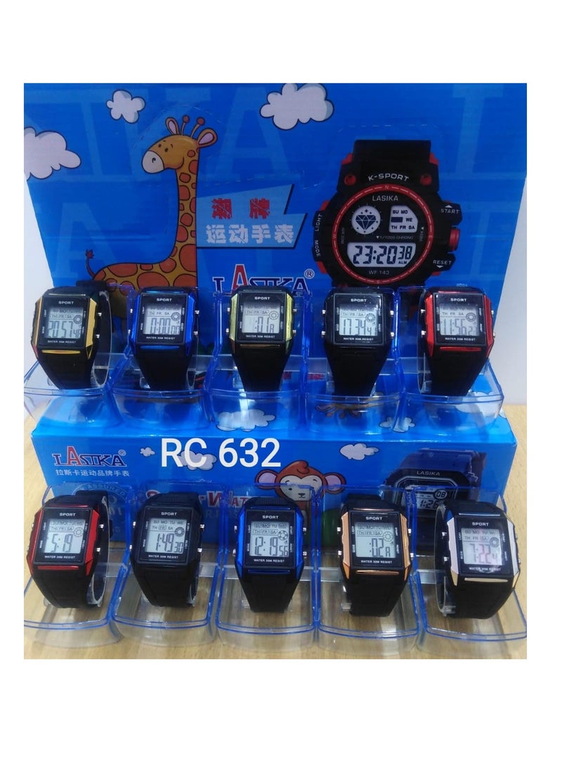 Children Digital Sports Watches, Assorted Colors, Set of 10