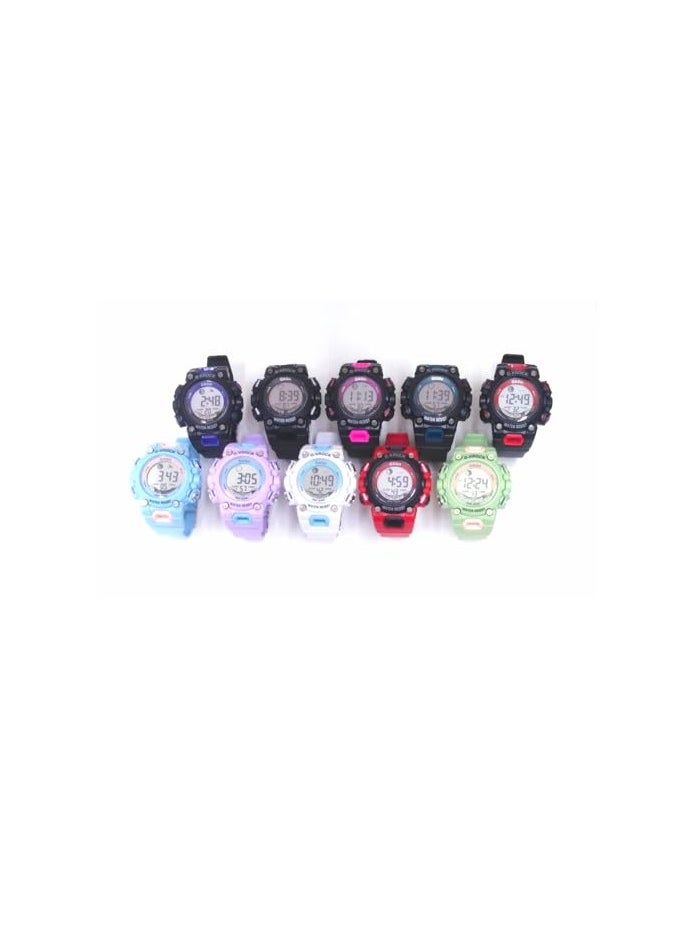 Children Digital Sports Watches, Assorted Colors, Set of 10