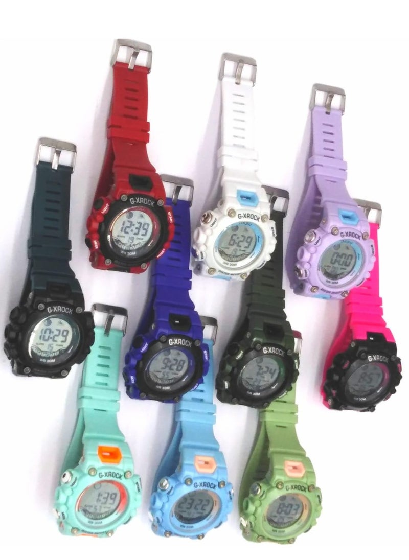 Children Digital Sports Watches, Assorted Colors, Set of 10