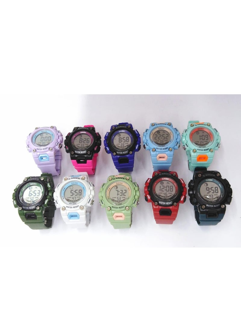 Children Digital Sports Watches, Assorted Colors, Set of 10