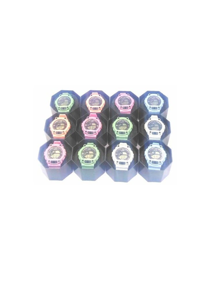 Children Digital Sports Watches, Set of 12 Assorted colors