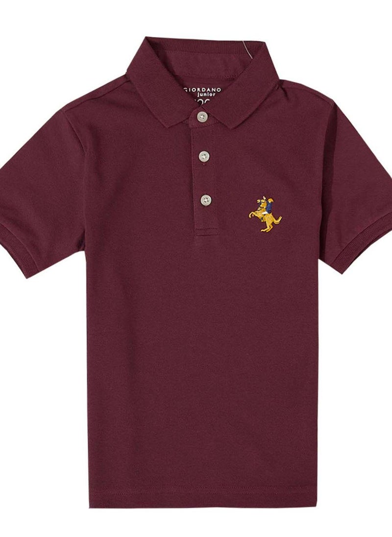 Kids Pique Flat Knit Collar Short Sleeve Slim Fit Small Napoleon Embroidery Bold Polo