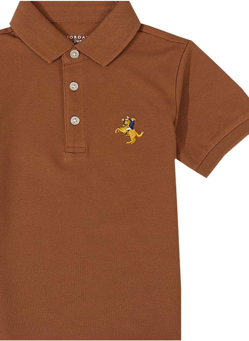 Kids Pique Flat Knit Collar Short Sleeve Slim Fit Small Napoleon Embroidery Bold Polo