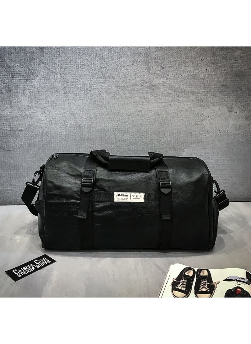 Sports bag foreign trade 2023 new pu fitness bag large capacity travel bag with shoe warehouse portable yoga luggage bag Black horizontal logo large