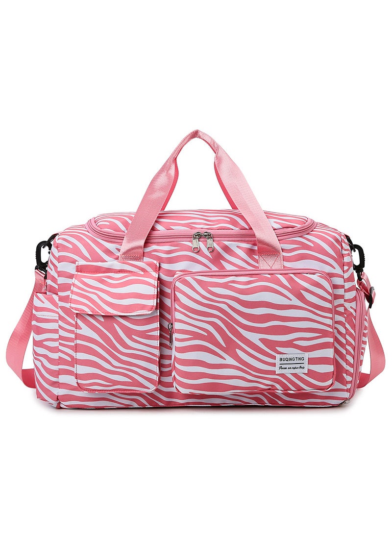 Urban Trendy Simple Style Fitness Bag Large Capacity Comfortable Handbag Short-distance Travel Bag Crossbody Bag Pink zebra pattern