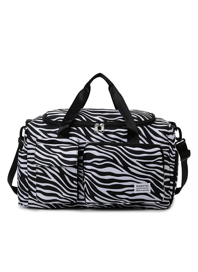 Urban Trendy Simple Style Fitness Bag Large Capacity Comfortable Handbag Short-distance Travel Bag Crossbody Bag Black zebra pattern