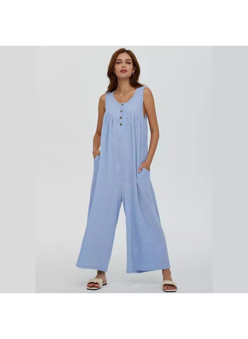 2024 Autumn Winter Fresh Casual Womens Jumpsuit with Pockets Dark Blue