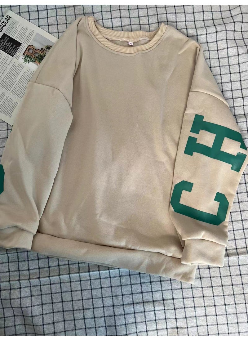 Fashion Print Fleece Sweatshirt for Women Dark green