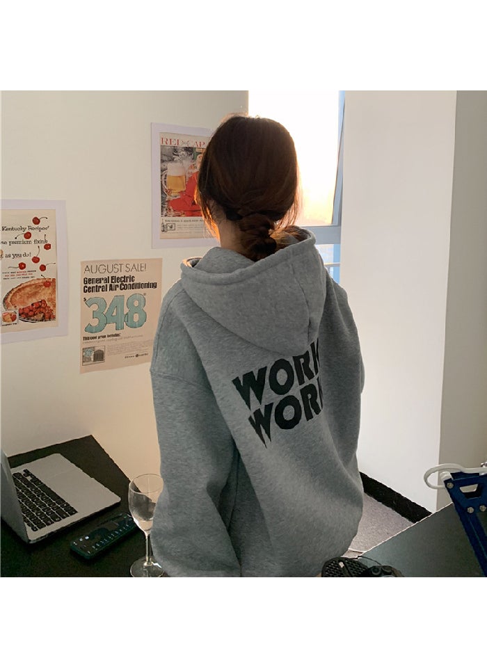 Korean Style 250g Plush Hoodie Letter Sweatshirt Light gray