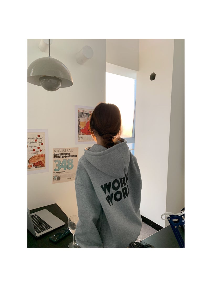 Korean Style 250g Plush Hoodie Letter Sweatshirt Light gray