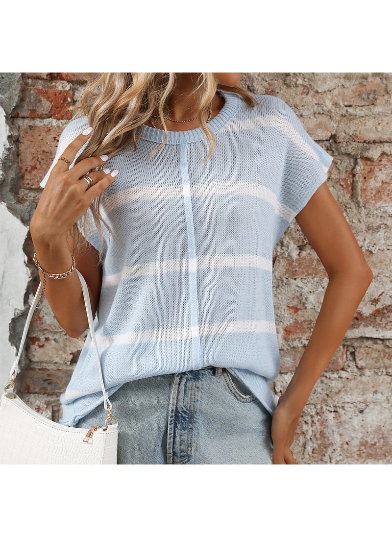 2024 Summer Stripe Knit Top, Casual Womens Sweater Khaki