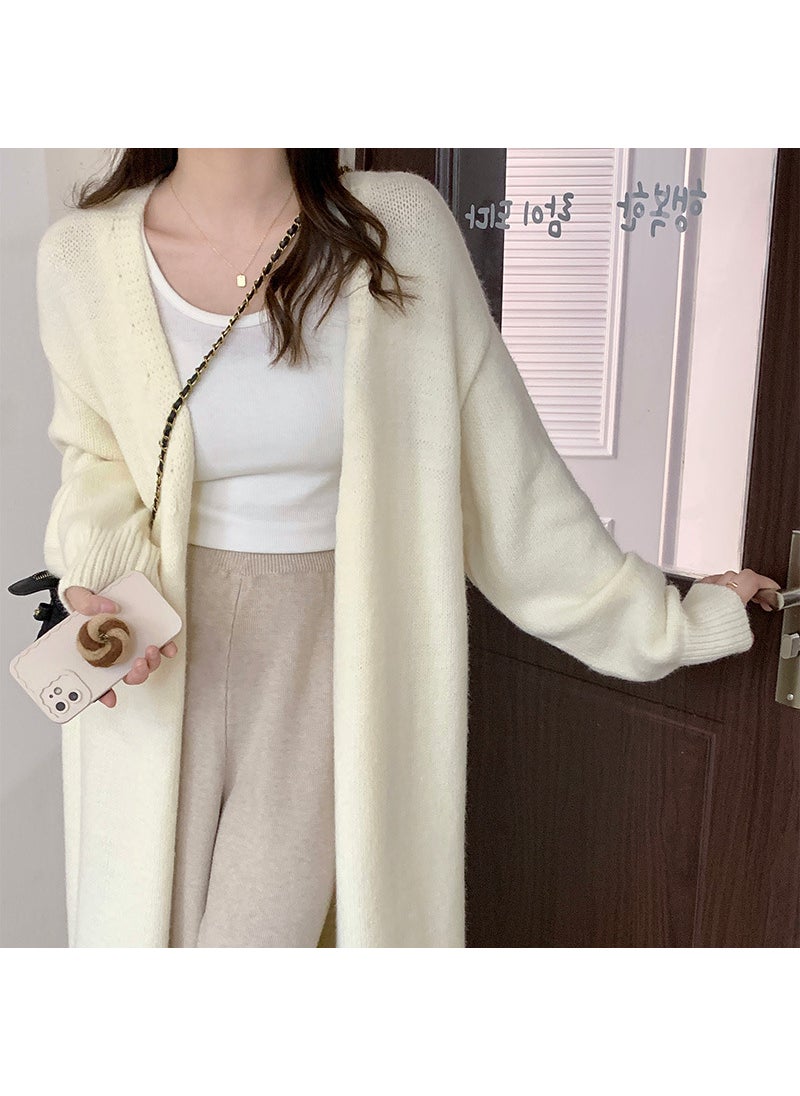 Knee-length Knitted Cardigan Loose Thickened Lazy Autumn and Winter Sweater Womens Gentle Soft Waxy Chic Top Pink